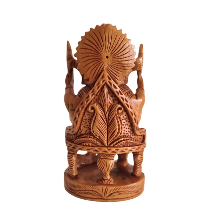 Hand-Carved Wooden Ganesha Statue on Throne   Wood Decorative