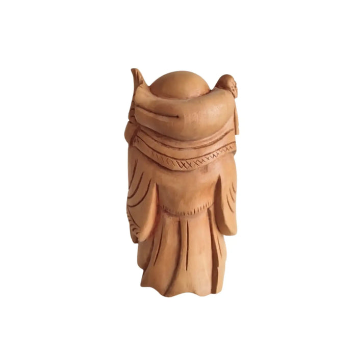 Hand-Carved Wooden Laughing Buddha with Child and Fish   Wood Decorative