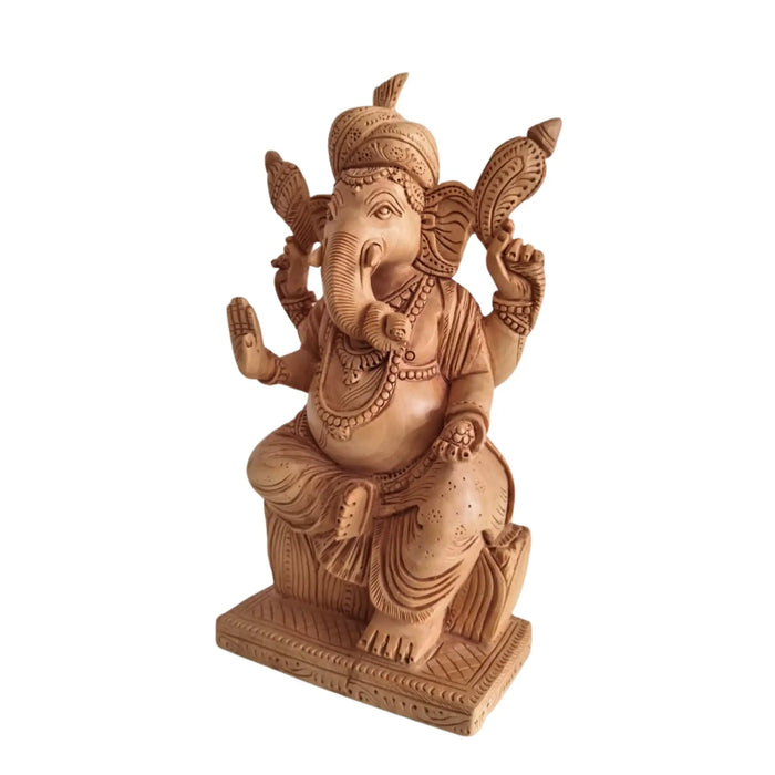 Hand-Carved Wooden Lord Ganesha Statue for Prosperity & Wisdom   Wood Decorative