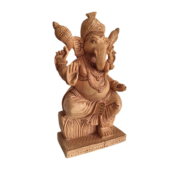 Hand-Carved Wooden Lord Ganesha Statue for Prosperity & Wisdom   Wood Decorative