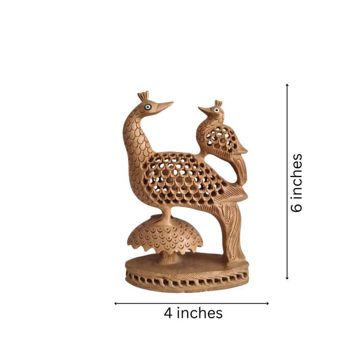 Hand-Carved Wooden Peacock Pair with Filigree Detail   Wood Decorative
