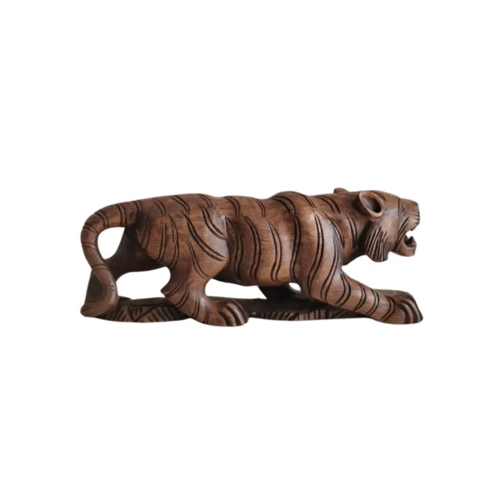 Hand-Carved Wooden Tiger Figurine   Wood Decorative