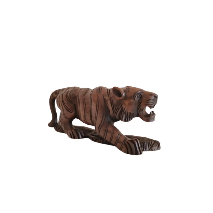 Hand-Carved Wooden Tiger Figurine   Wood Decorative