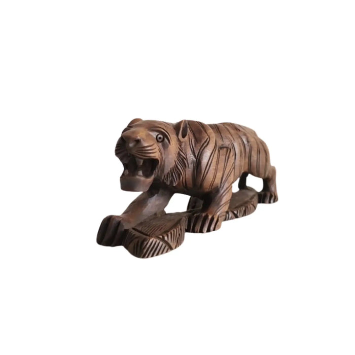Hand-Carved Wooden Tiger Figurine   Wood Decorative