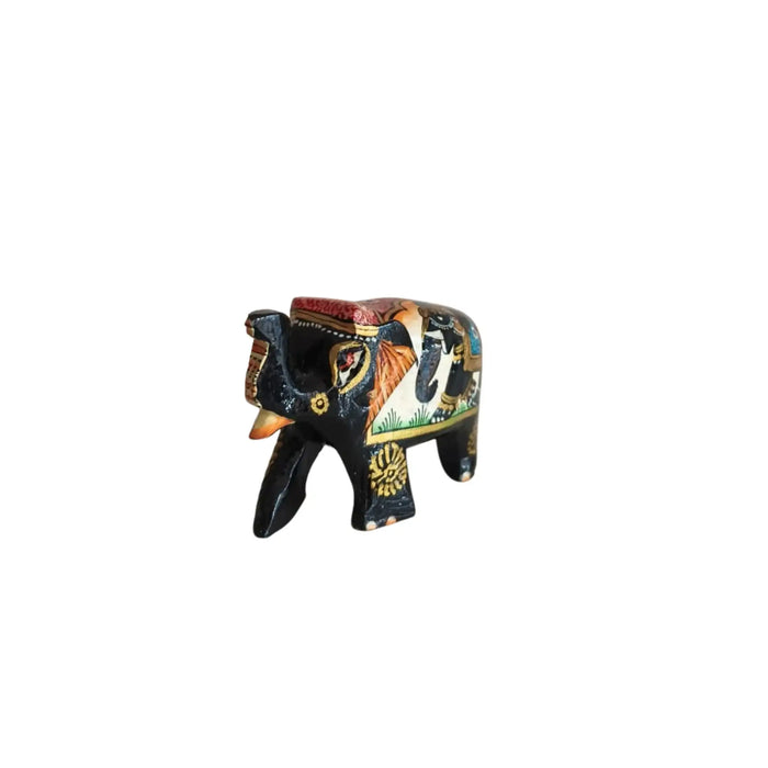 Hand-Painted Black Elephant Figurine with Traditional Indian Art   Wood Decorative