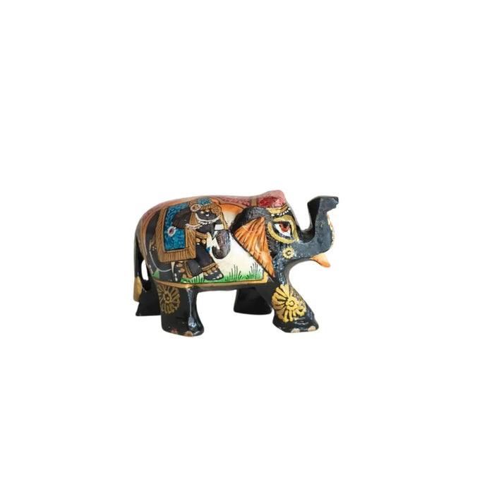 Hand-Painted Black Elephant Figurine with Traditional Indian Art   Wood Decorative