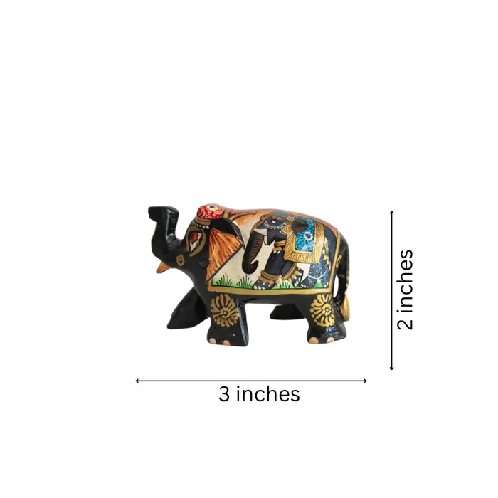 Hand-Painted Black Elephant Figurine with Traditional Indian Art   Wood Decorative