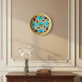 Hand-Painted Blue Floral Decorative Wall Plate on Yellow   Pottery