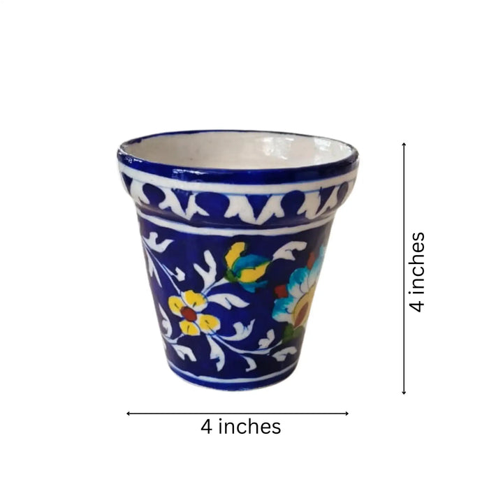 Hand-Painted Blue Pottery Floral Planter | Decorative Plant Pot   Pottery