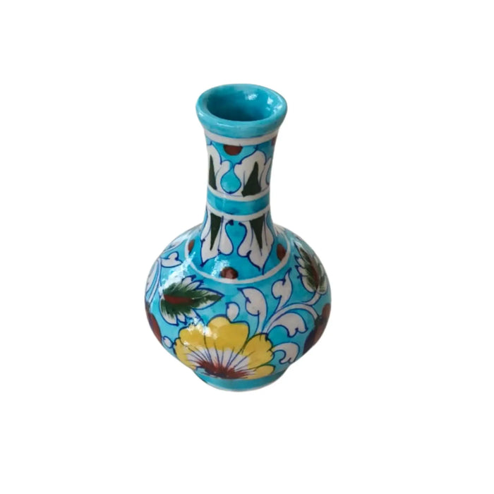 Hand-Painted Blue Pottery Floral Vase | Traditional Decorative Urn   Pottery