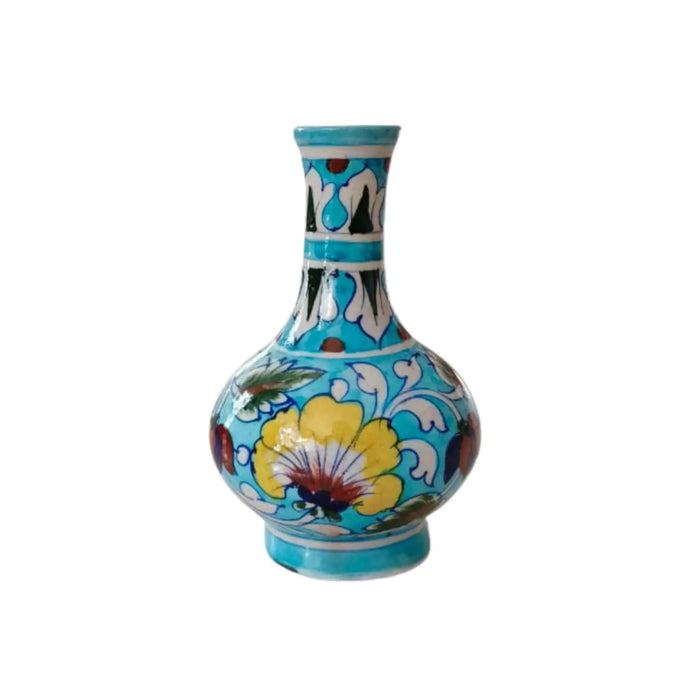 Hand-Painted Blue Pottery Floral Vase | Traditional Decorative Urn   Pottery