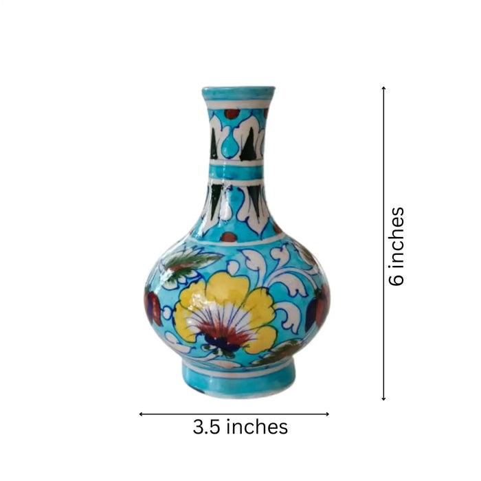 Hand-Painted Blue Pottery Floral Vase | Traditional Decorative Urn   Pottery
