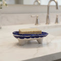 Hand-Painted Blue Pottery Heart-Shaped Soap Dish | Floral Design   Pottery