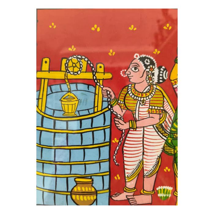 Hand-Painted Cheriyal Art - Village Women Fetching Water Scene   Cheriyala Painting