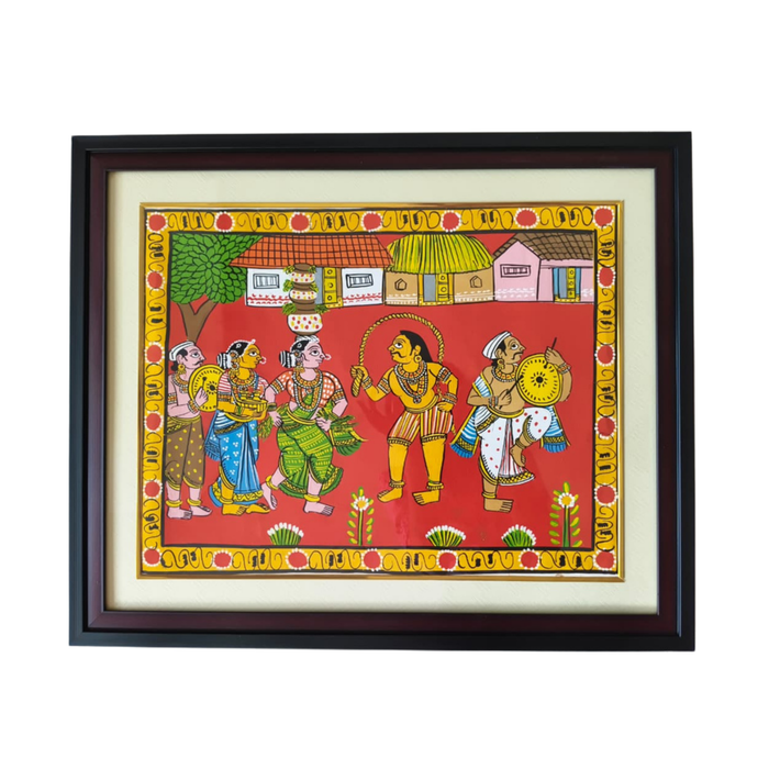 Hand-Painted Cheriyal Painting - Pothuraju & Bonalu Folk Dance   Cheriyala Painting