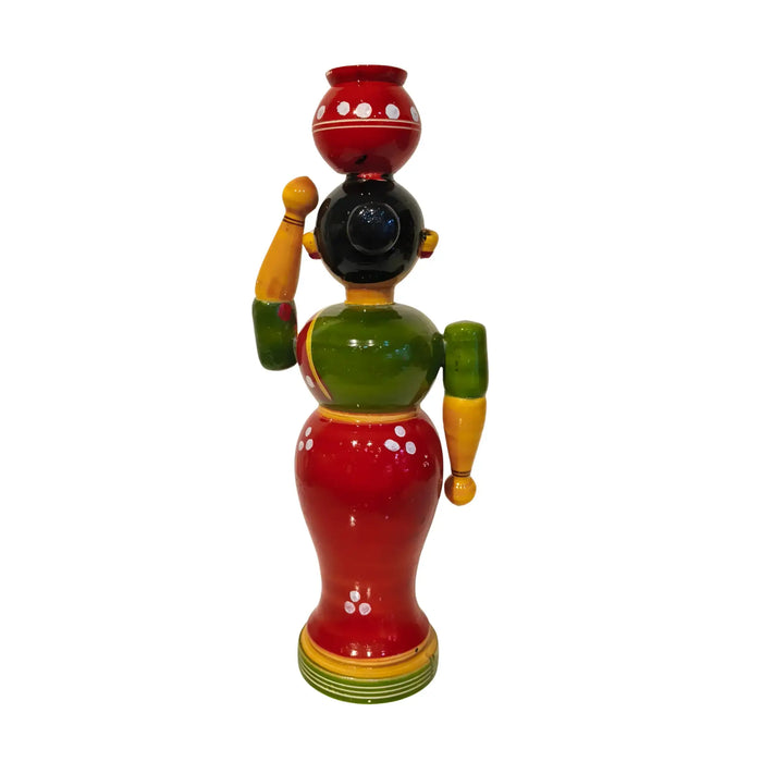 Hand-Painted Etikoppaka 'Golla Bhama' Figurine - Lacquered Wood Craft   Etikoppaka Lacquerware
