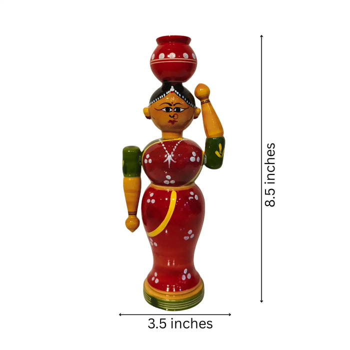 Hand-Painted Etikoppaka 'Golla Bhama' Figurine - Lacquered Wood Craft   Etikoppaka Lacquerware