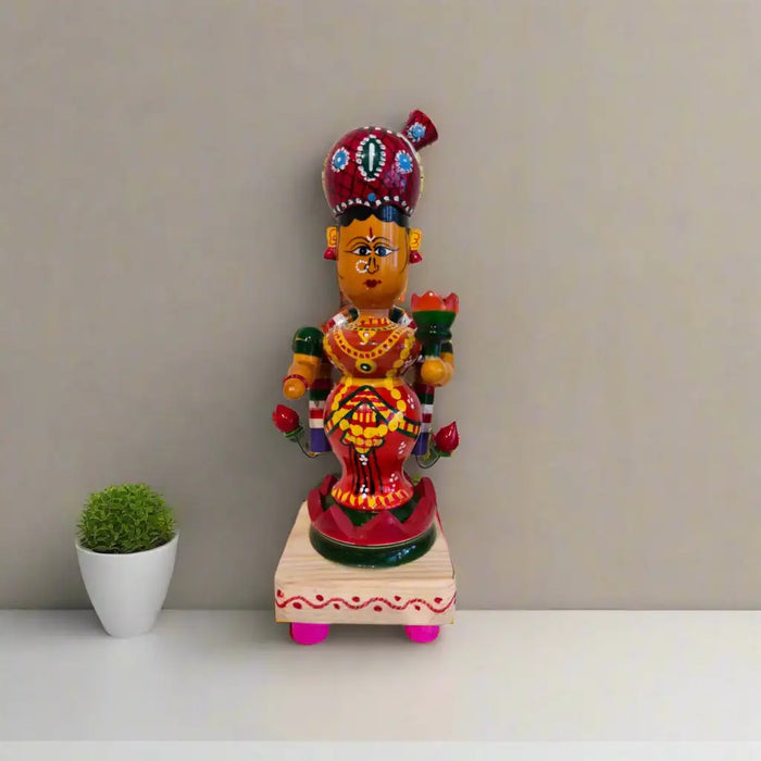 Hand-Painted Etikoppaka Lakshmi Statue – Traditional South Indian Folk Art   Etikoppaka Lacquerware