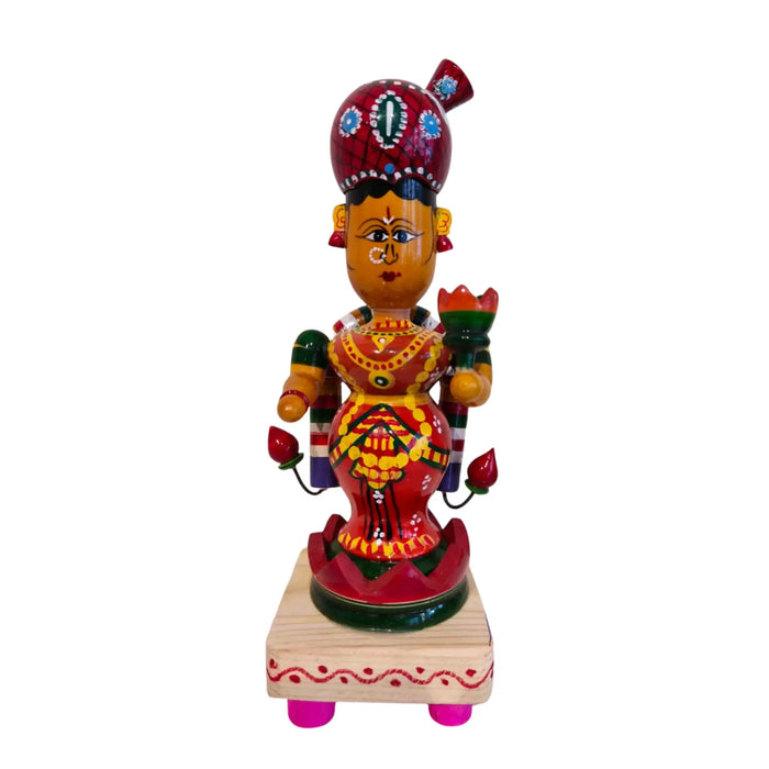 Hand-Painted Etikoppaka Lakshmi Statue – Traditional South Indian Folk Art   Etikoppaka Lacquerware