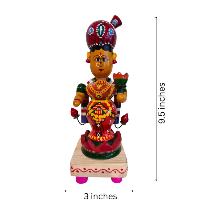 Hand-Painted Etikoppaka Lakshmi Statue – Traditional South Indian Folk Art   Etikoppaka Lacquerware