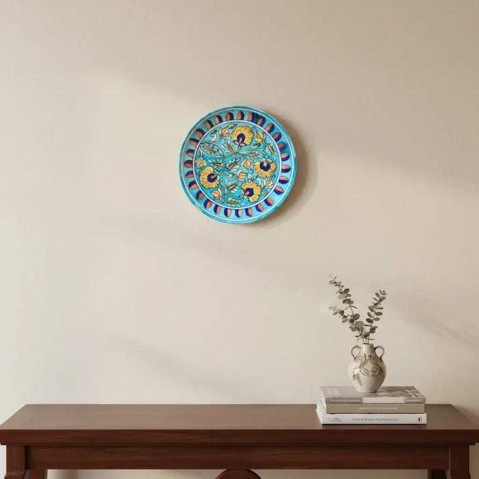 Hand-Painted Floral Motif Decorative Wall Plate   Pottery