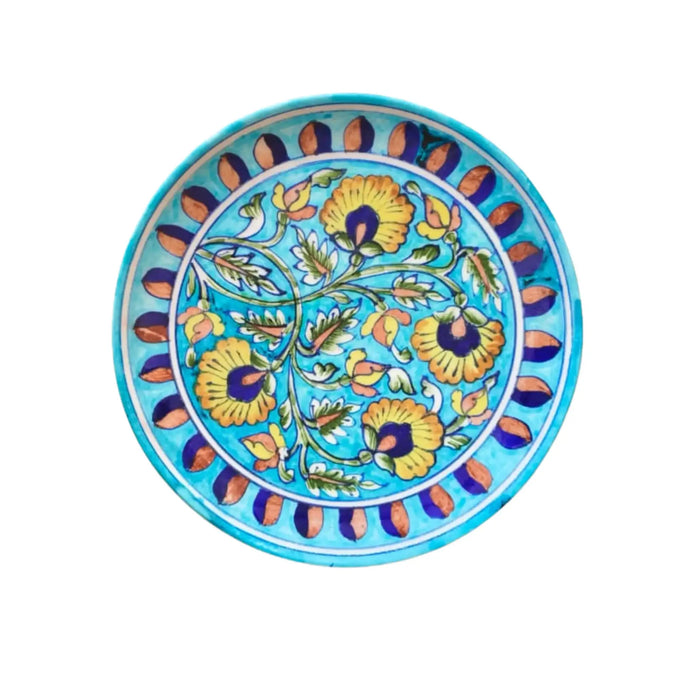 Hand-Painted Floral Motif Decorative Wall Plate   Pottery
