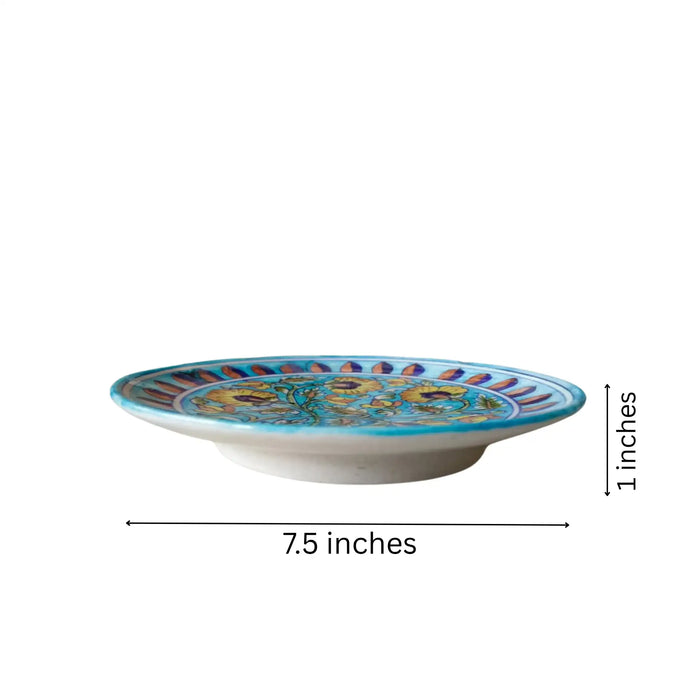 Hand-Painted Floral Motif Decorative Wall Plate   Pottery