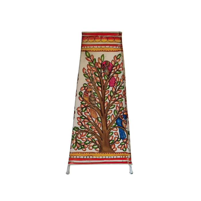 Hand-Painted Leather Lamp with Tree of Life and Colorful Birds   Leather Paintings