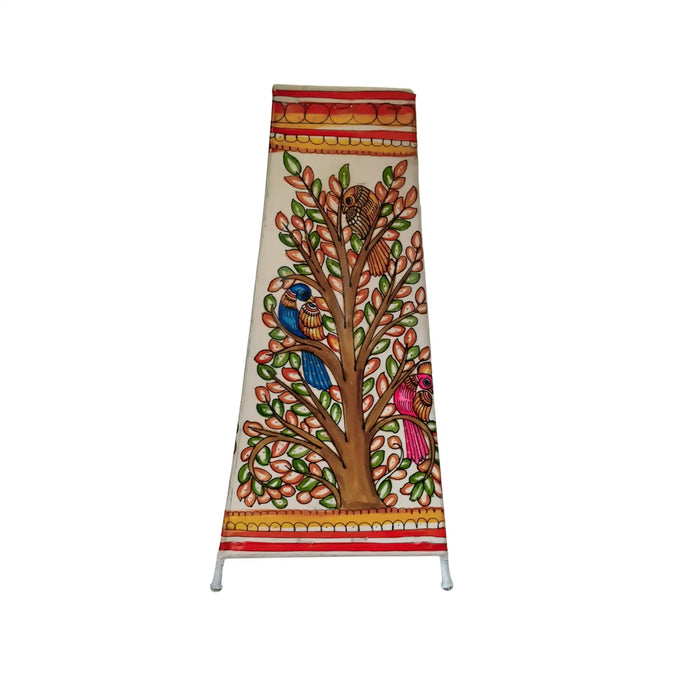 Hand-Painted Leather Lamp with Tree of Life and Colorful Birds   Leather Paintings