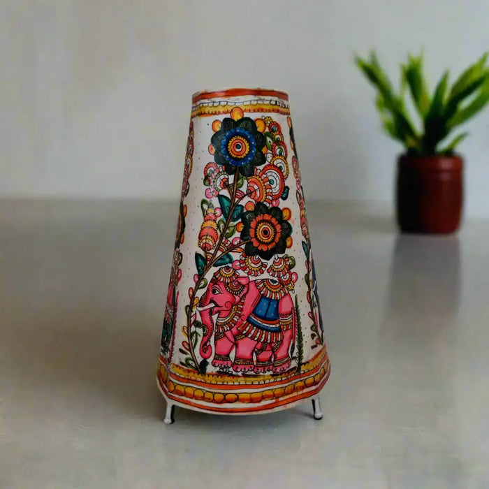 Hand-Painted Leather Puppetry Lamp - Floral Elephant | Bed Lamp   Leather Paintings