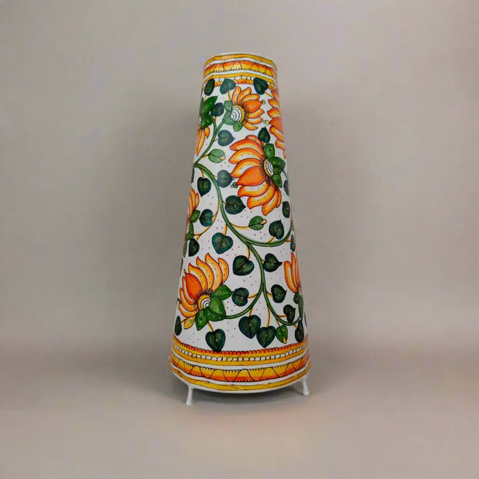 Hand-Painted Lotus Motif Leather Lamp | Bed Lamp   Leather Paintings