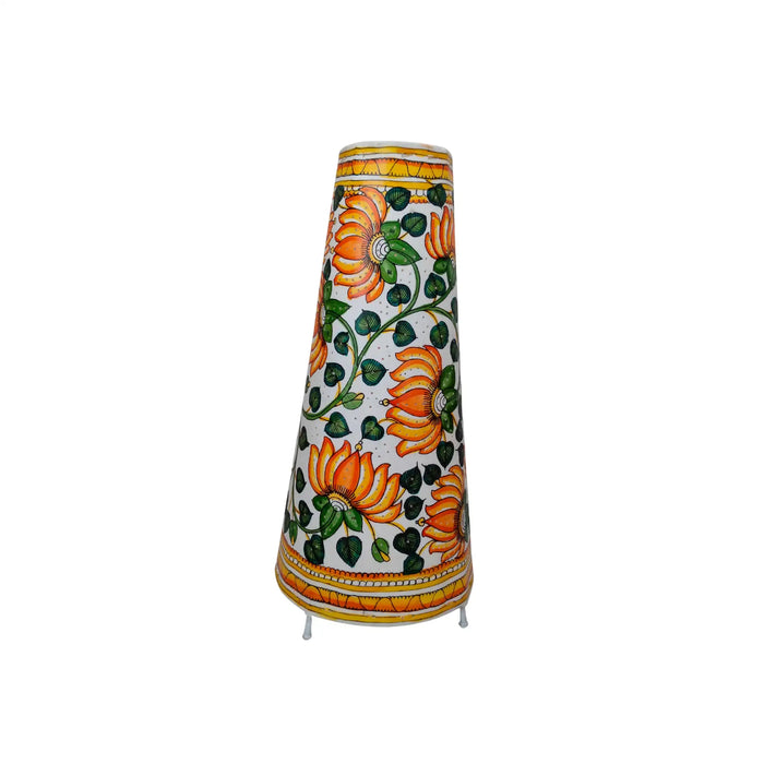 Hand-Painted Lotus Motif Leather Lamp | Bed Lamp   Leather Paintings