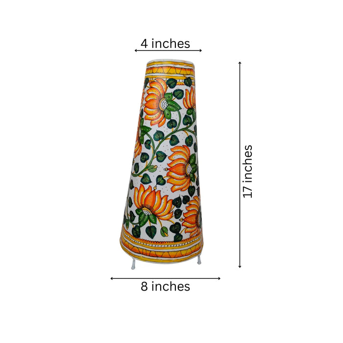 Hand-Painted Lotus Motif Leather Lamp | Bed Lamp   Leather Paintings