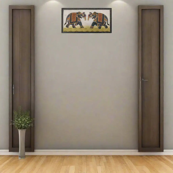 Hand-Painted Miniature Indian Elephant Pair Painting   Paintings
