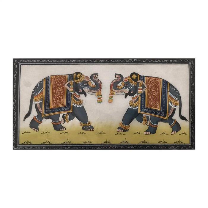 Hand-Painted Miniature Indian Elephant Pair Painting   Paintings