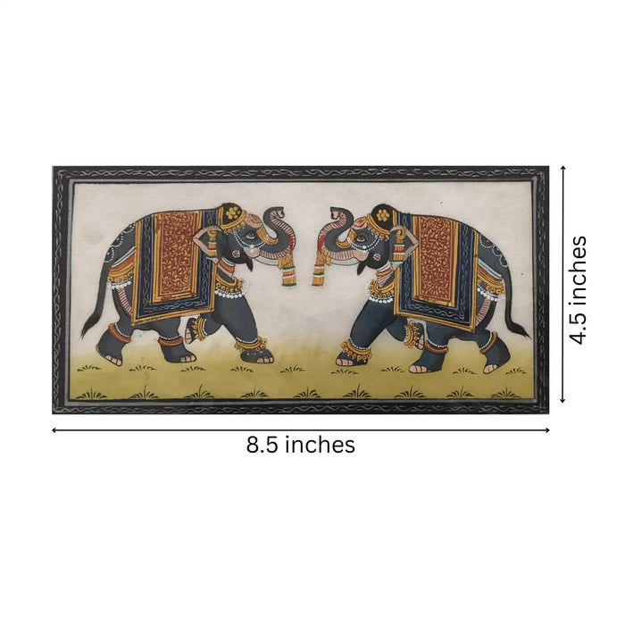 Hand-Painted Miniature Indian Elephant Pair Painting   Paintings