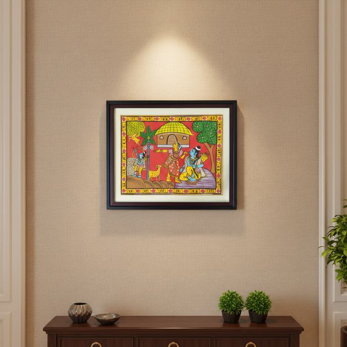 Hand-Painted Rama, Sita & Golden Deer Cheriyal Painting   Cheriyala Painting