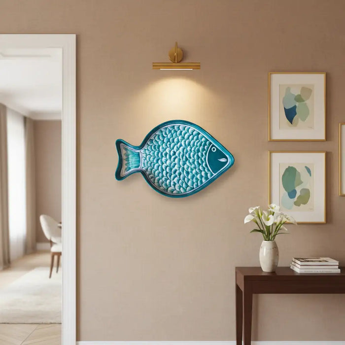 Hand-Painted Teal Blue Pottery Fish Wall Decor | Coastal Quartz Art   Pottery