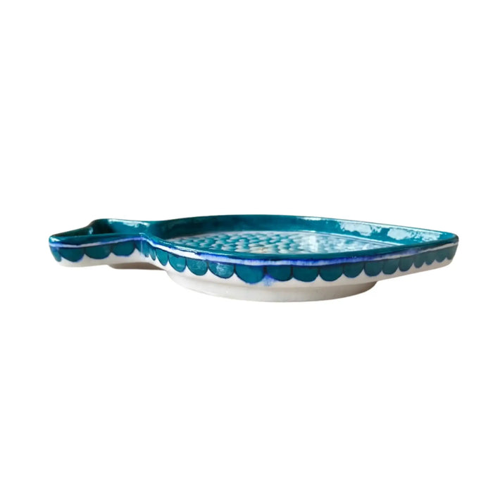 Hand-Painted Teal Blue Pottery Fish Wall Decor | Coastal Quartz Art   Pottery