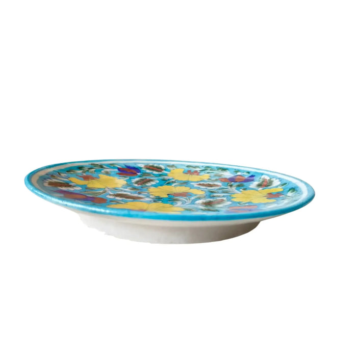 Hand-Painted Wall Plate Yellow and Blue Floral   Pottery