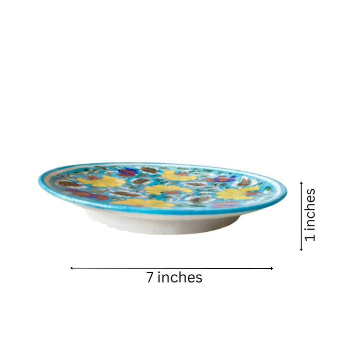 Hand-Painted Wall Plate Yellow and Blue Floral   Pottery