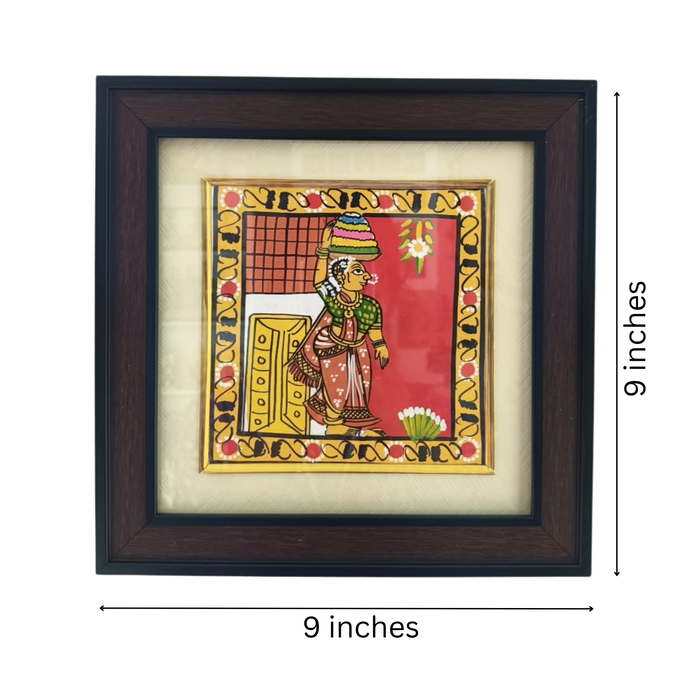 Cheriyal Bathukamma painting: Woman in traditional attire with Cheriyal art style.