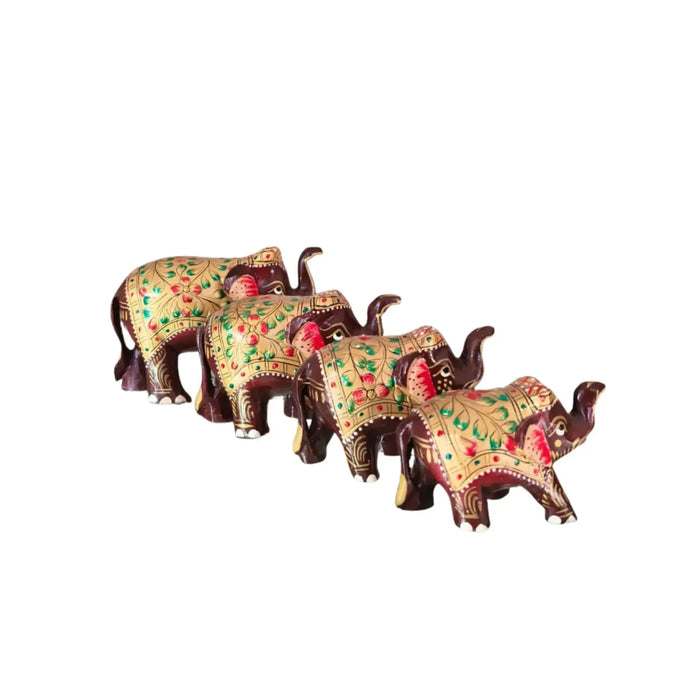 Hand-Painted Wooden Elephant with Trunk Up | Decorative Figurine maruthi handicrafts