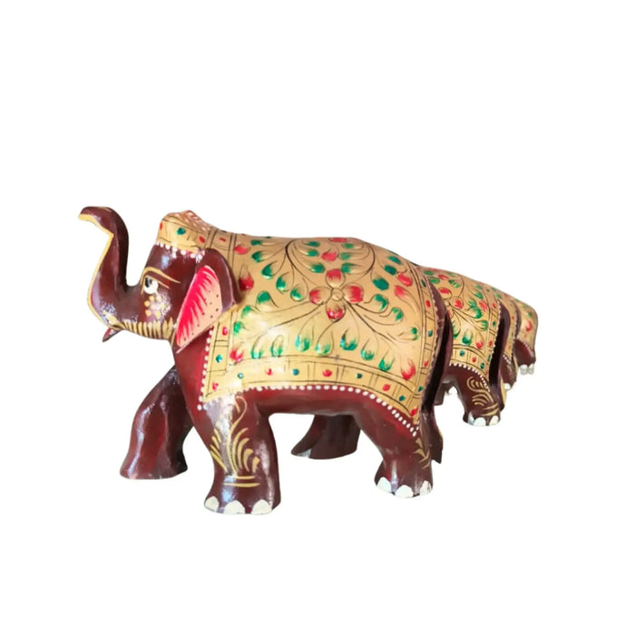 Hand-Painted Wooden Elephant with Trunk Up | Decorative Figurine maruthi handicrafts