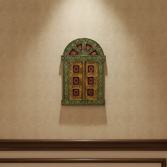 Hand-Painted Wooden Jharokha Door Frame – Traditional Wall Decor maruthi handicrafts