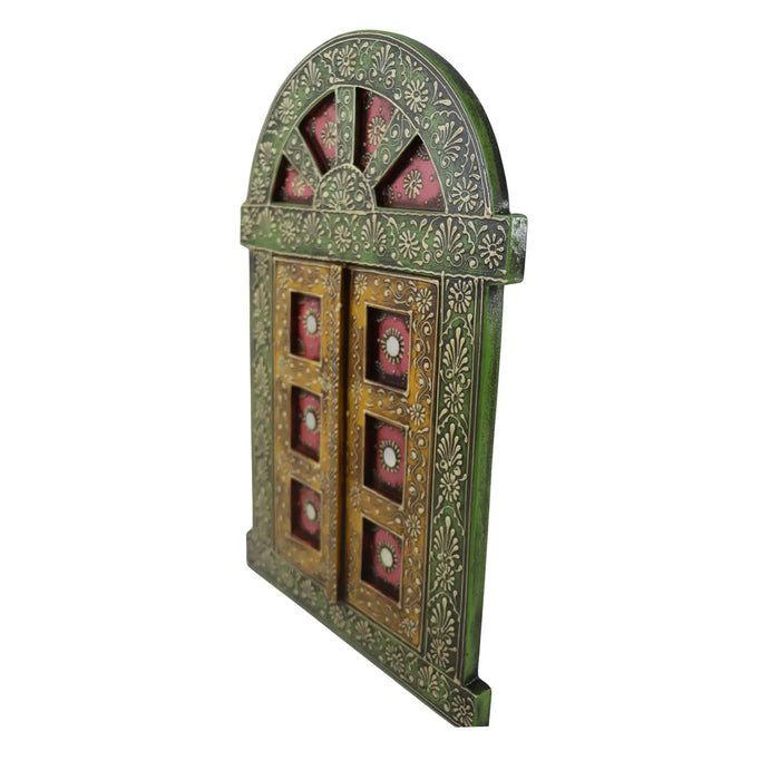 Hand-Painted Wooden Jharokha Door Frame – Traditional Wall Decor maruthi handicrafts