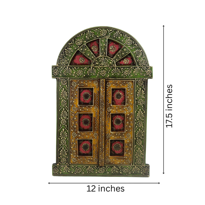 Hand-Painted Wooden Jharokha Door Frame – Traditional Wall Decor maruthi handicrafts