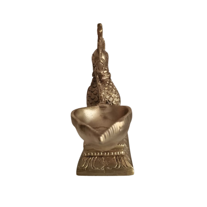 Handcrafted Brass Annapakshi Table Diya | Traditional Peacock Oil Lamp on Pedestal Base   Brass Artwork
