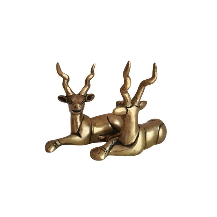 Handcrafted Brass Deer Pair Statues | Elegant Antelope Figurines for Home Decor   Brass Ware