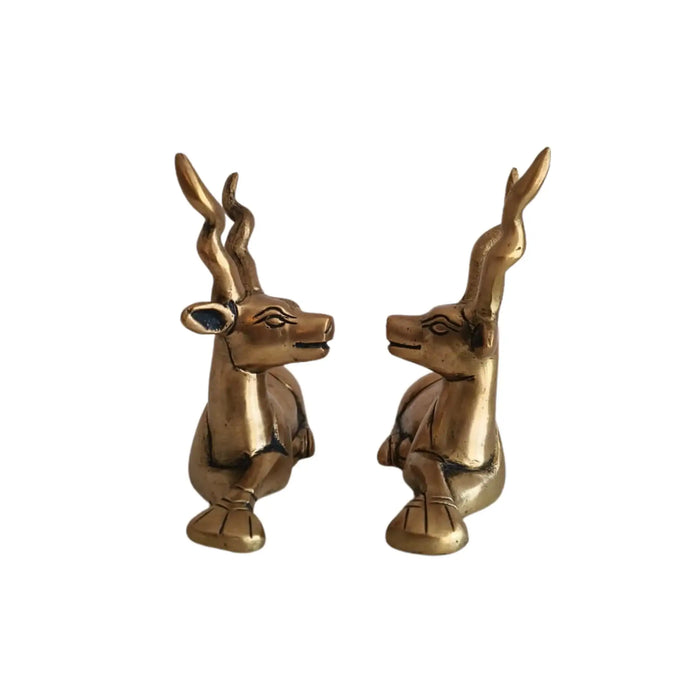 Handcrafted Brass Deer Pair Statues | Elegant Antelope Figurines for Home Decor   Brass Ware